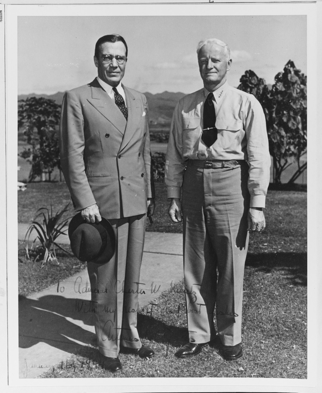 Autographed photo of Fleet Admiral Nimitz with Assistant Secretary of Navy (Air) Gates