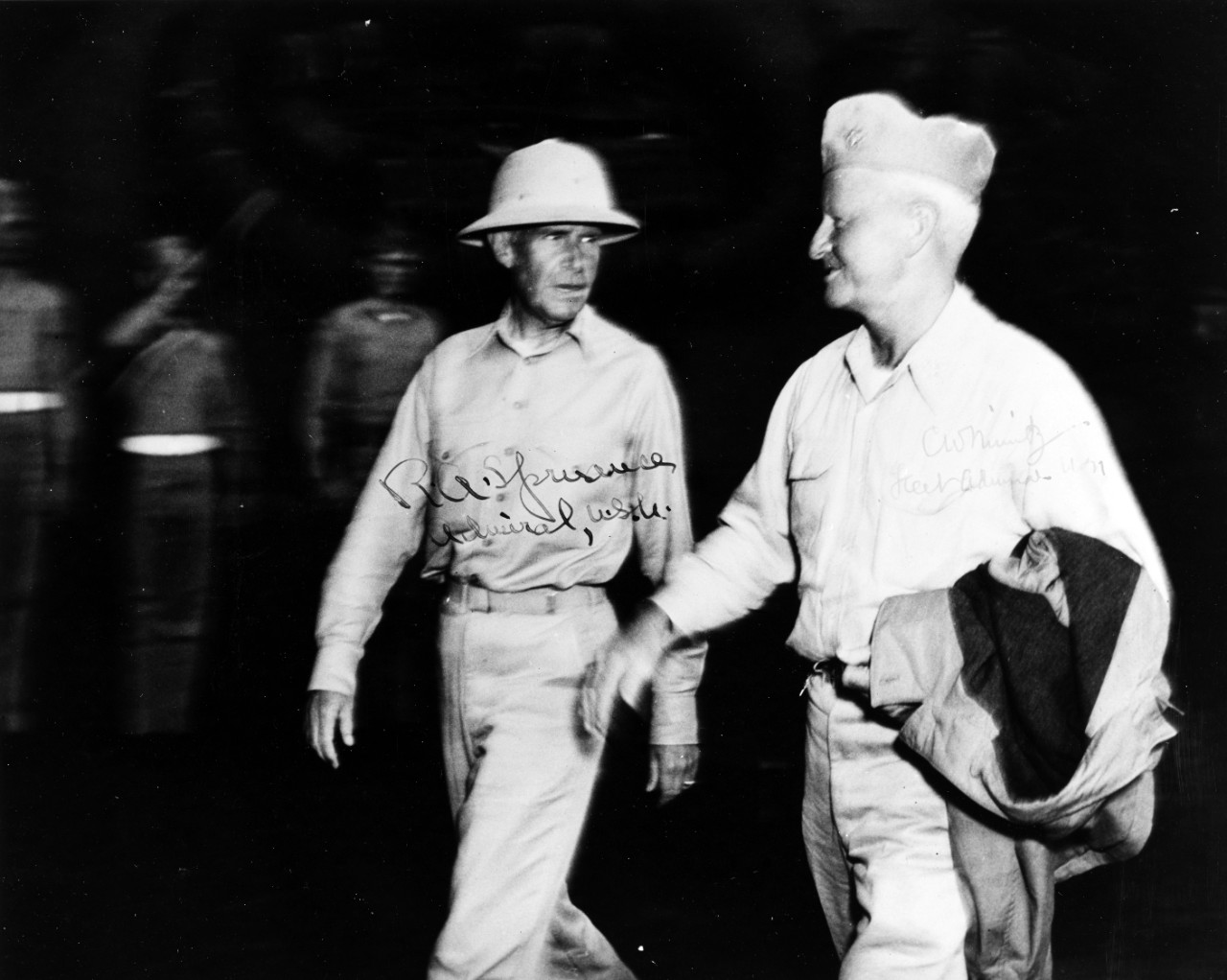 Fleet Admiral Nimitz Walks with Admiral Spruance
