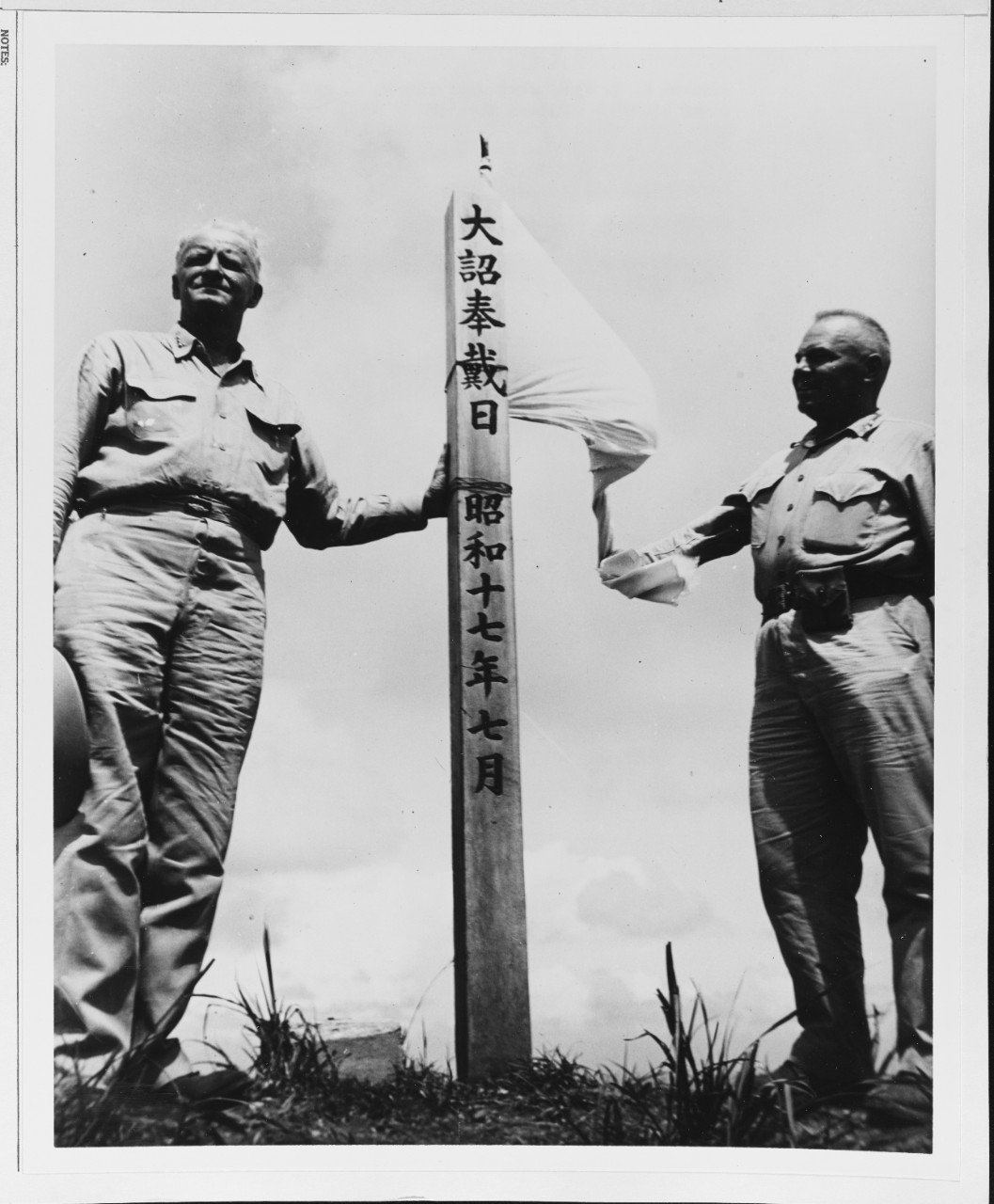 Admiral Nimitz and Major General H.L. Larson, USMC, Island Commander