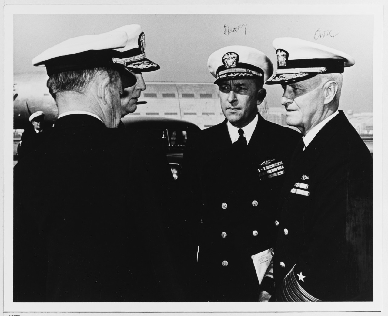 Fleet Admiral Nimitz Talks with Rear Admiral Edwards and Rear Admiral Beary