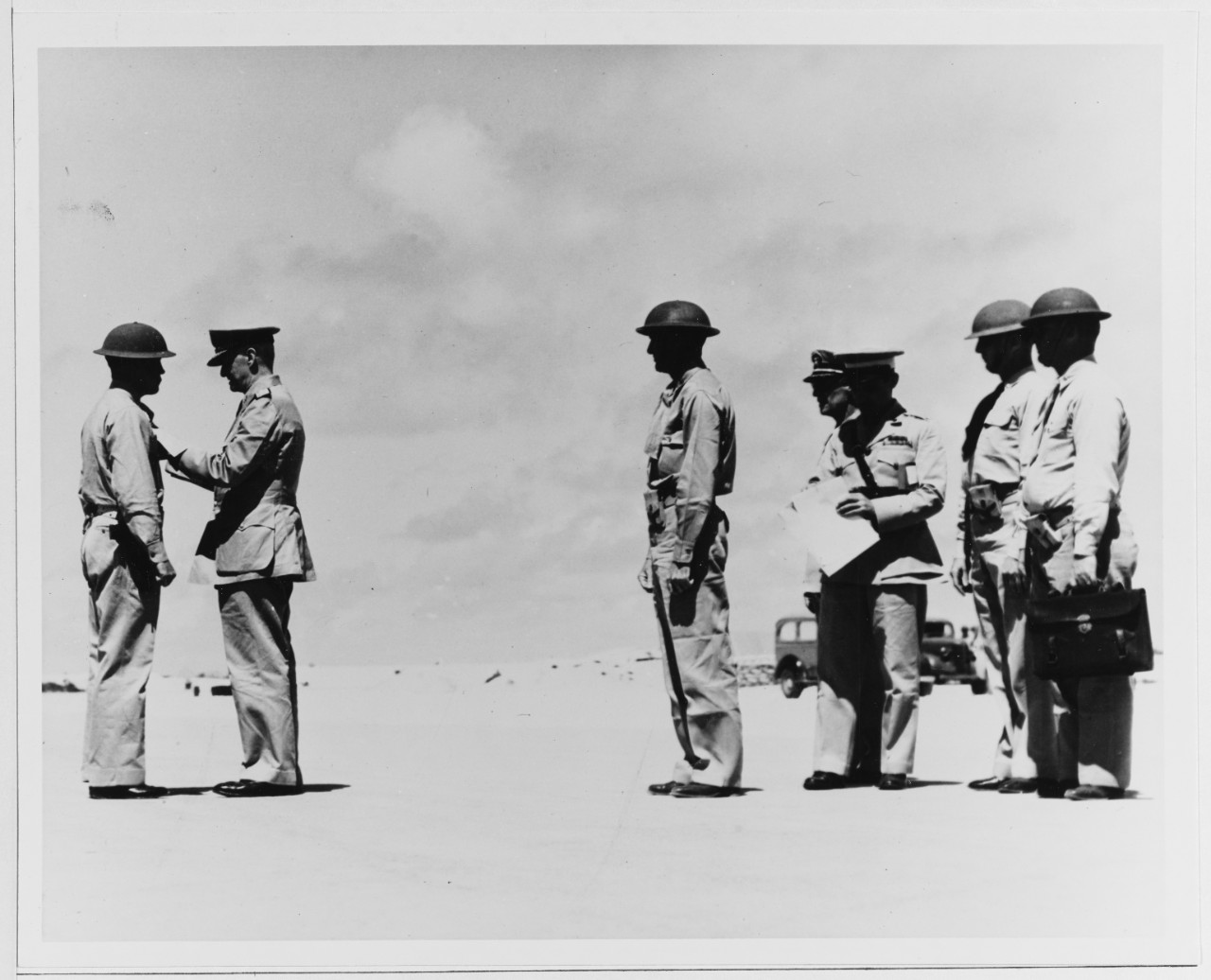 Admiral Nimitz Presents Awards to Navy and Marine Corps Personnel