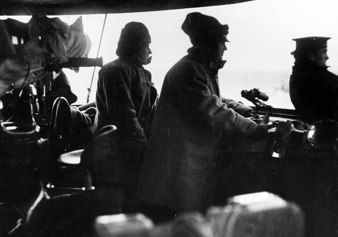 Scene in the foretop of a British battleship