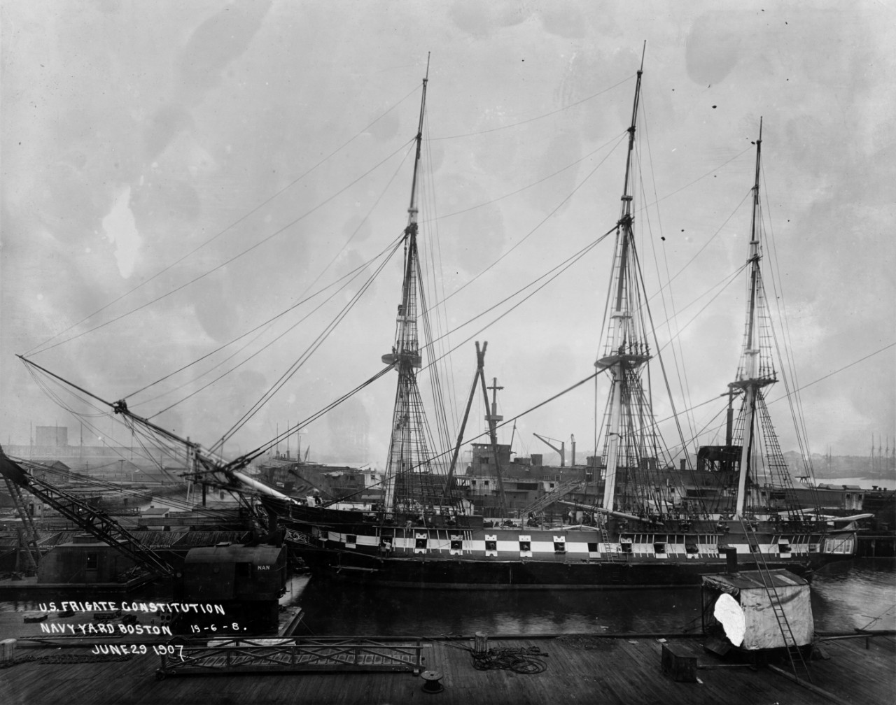 USS Constitution, at the Boston Navy Yard, 29 June 1907.