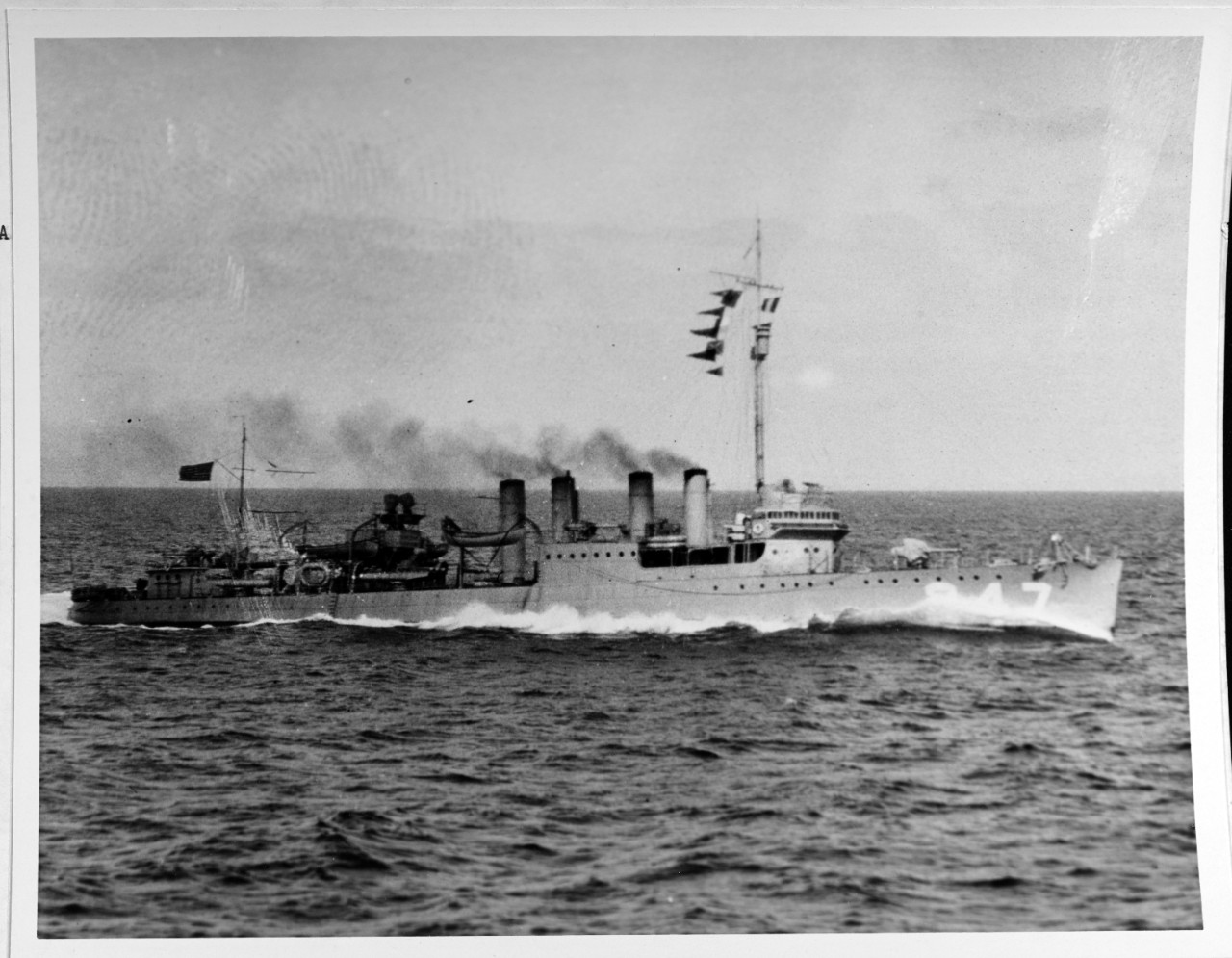 USS Goff (DD-247), Clemson-class destroyer, making a full-power run in the Sea of Marmora, Turkey, on 25 March 1923. Photographed from stores ship USS Bridge (AF-1).