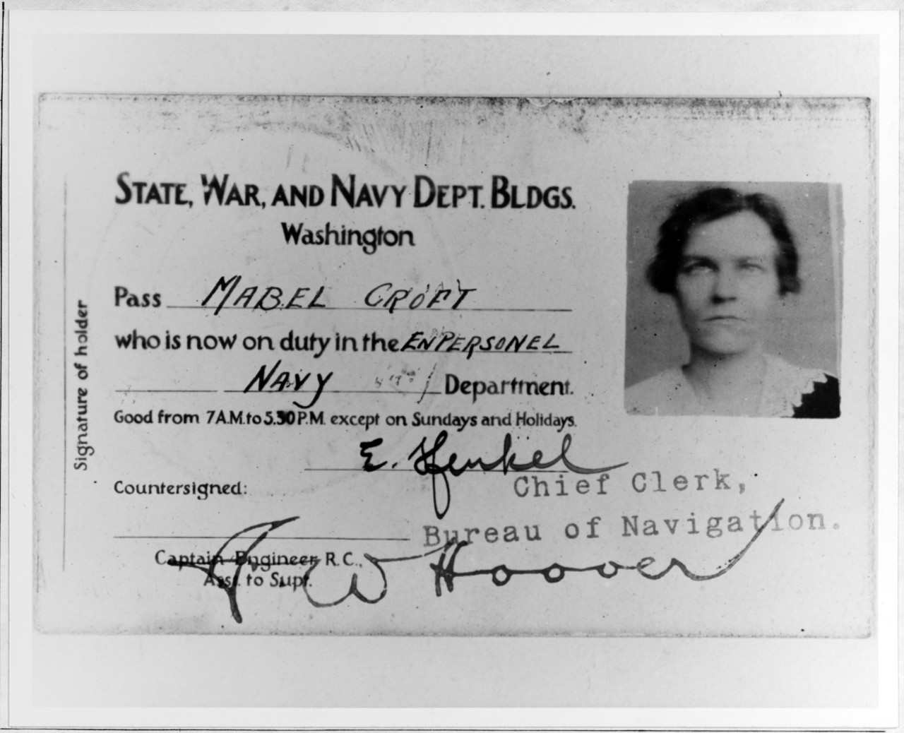 Photo #: NH 65564  Building Pass for the State, War and Navy Department Buildings, Washington, D.C.