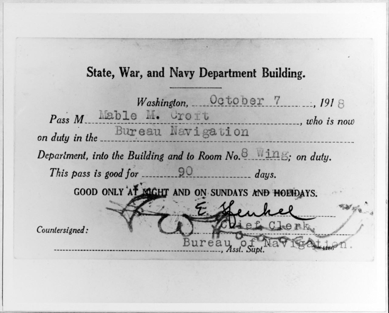 Photo #: NH 65565  Building Pass for the State, War and Navy Department Buildings, Washington, D.C.