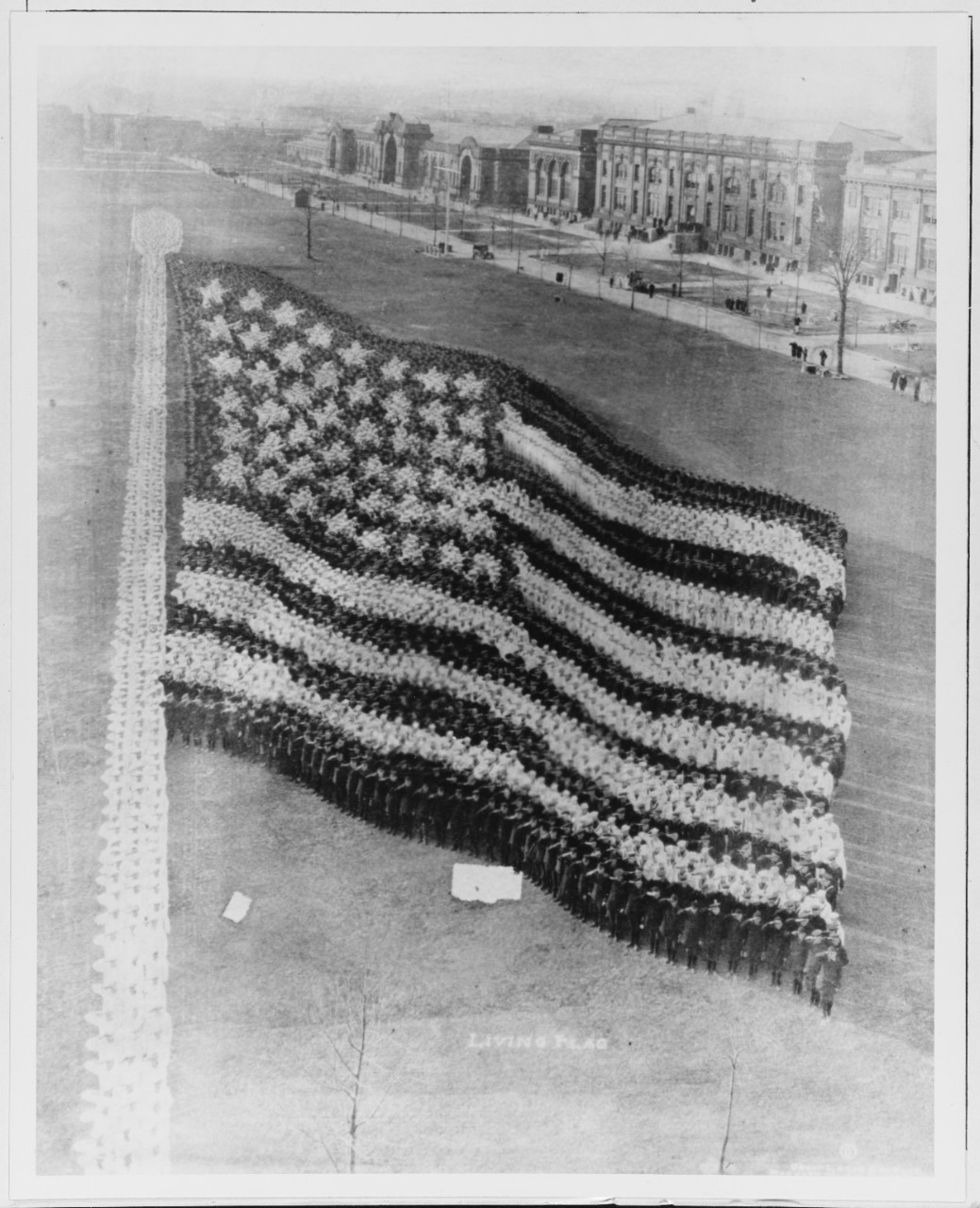 The living flag of 10,000 sailors, circa 1919.