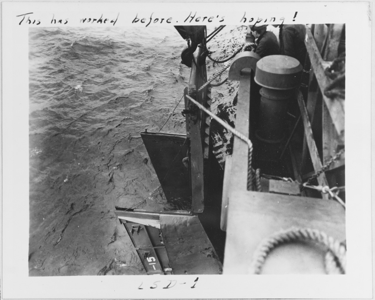 Attempt to salvage an LCVP aboard USS ASHLAND (LSD-1)