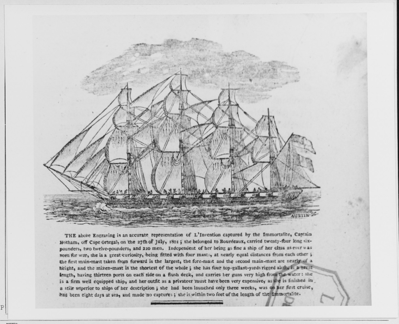 L'INVENTION, French privateer of 26 guns, 1801.