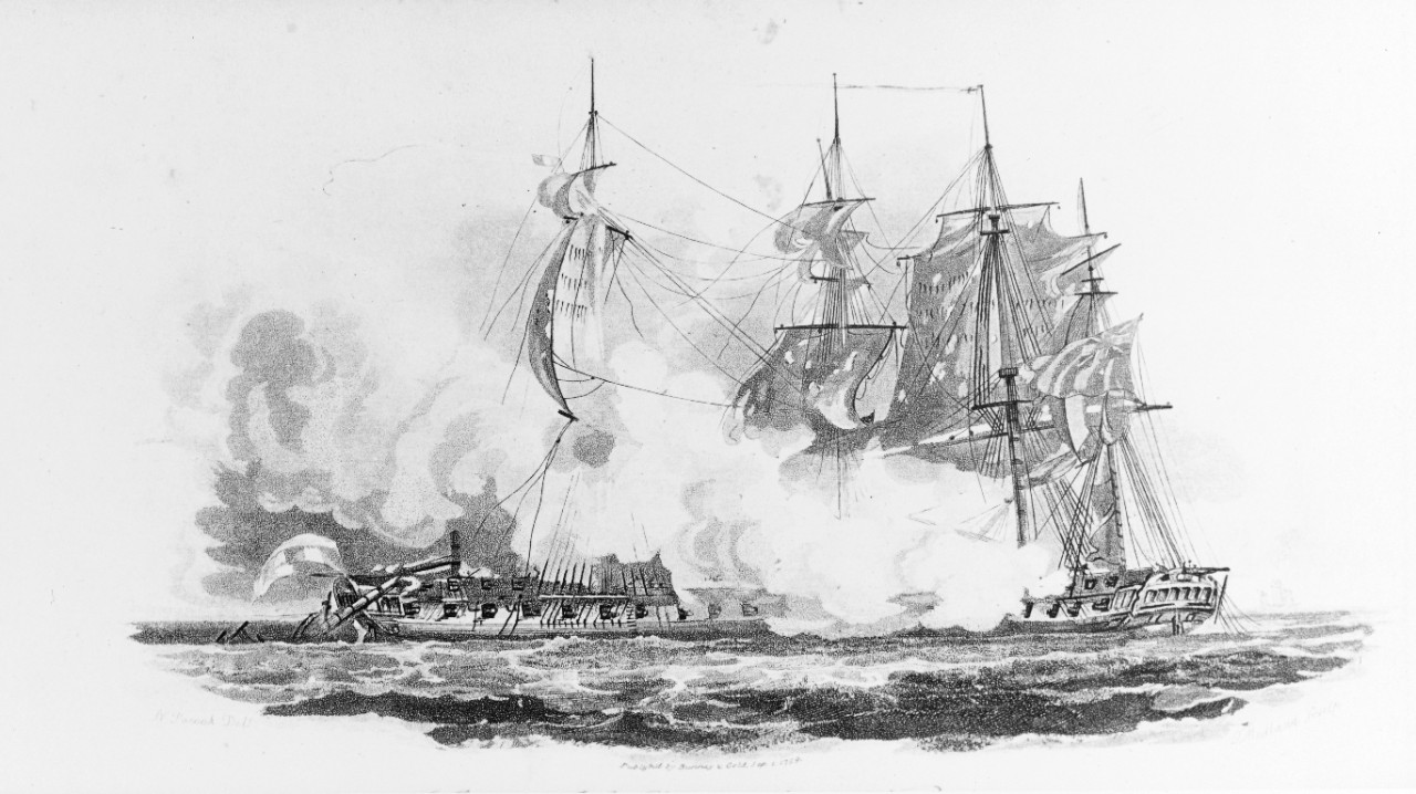 "Capture of the CLEOPATRA by the NYMPHE," battle between HMS NYMPHE and the CLEOPATRA, 18 June 1793.