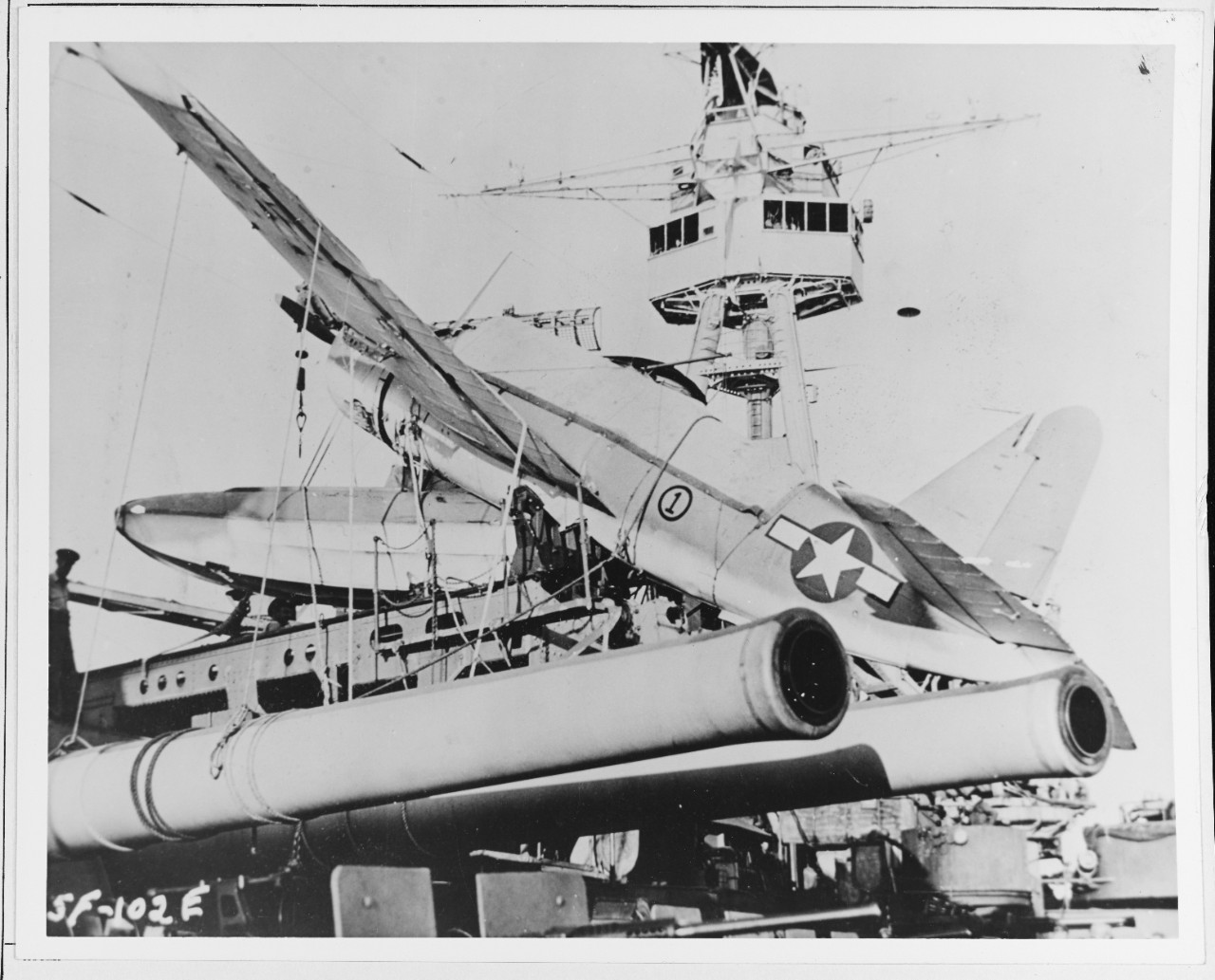 Damage aboard USS NEW YORK, 14 April 1945.