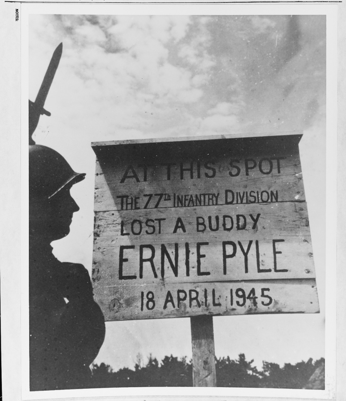 Marker at site of grave of war correspondent Ernie Pyle, on Ie Shima.