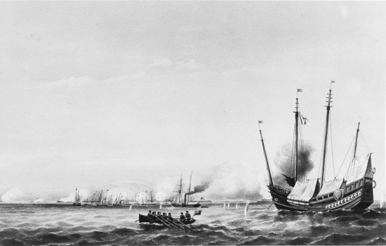 Photo #: NH 66324-KN &quot;Bombardment of the Forts at the Entrance to the Peiho River, 25th June 1859&quot;