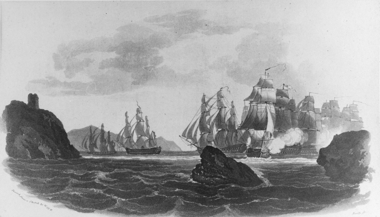 Commodore Nelson's squadron skillfully maneuvering against a superior French force in 1795.