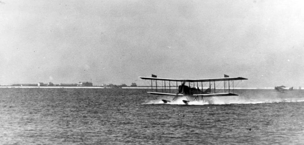 Curtiss training seaplane taxing, circa world war I or shortly post war. 