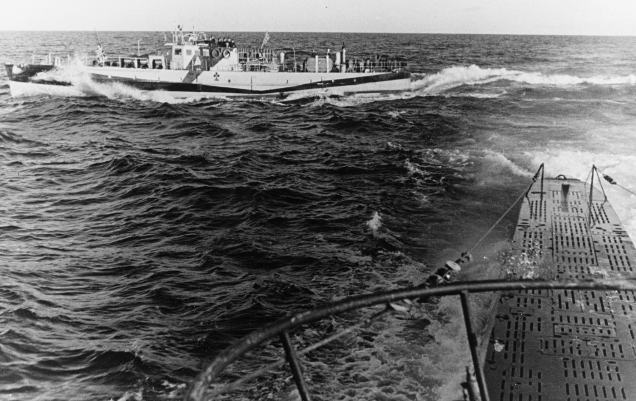 German Submarine And A Motor Minesweeper At Sea During World War II