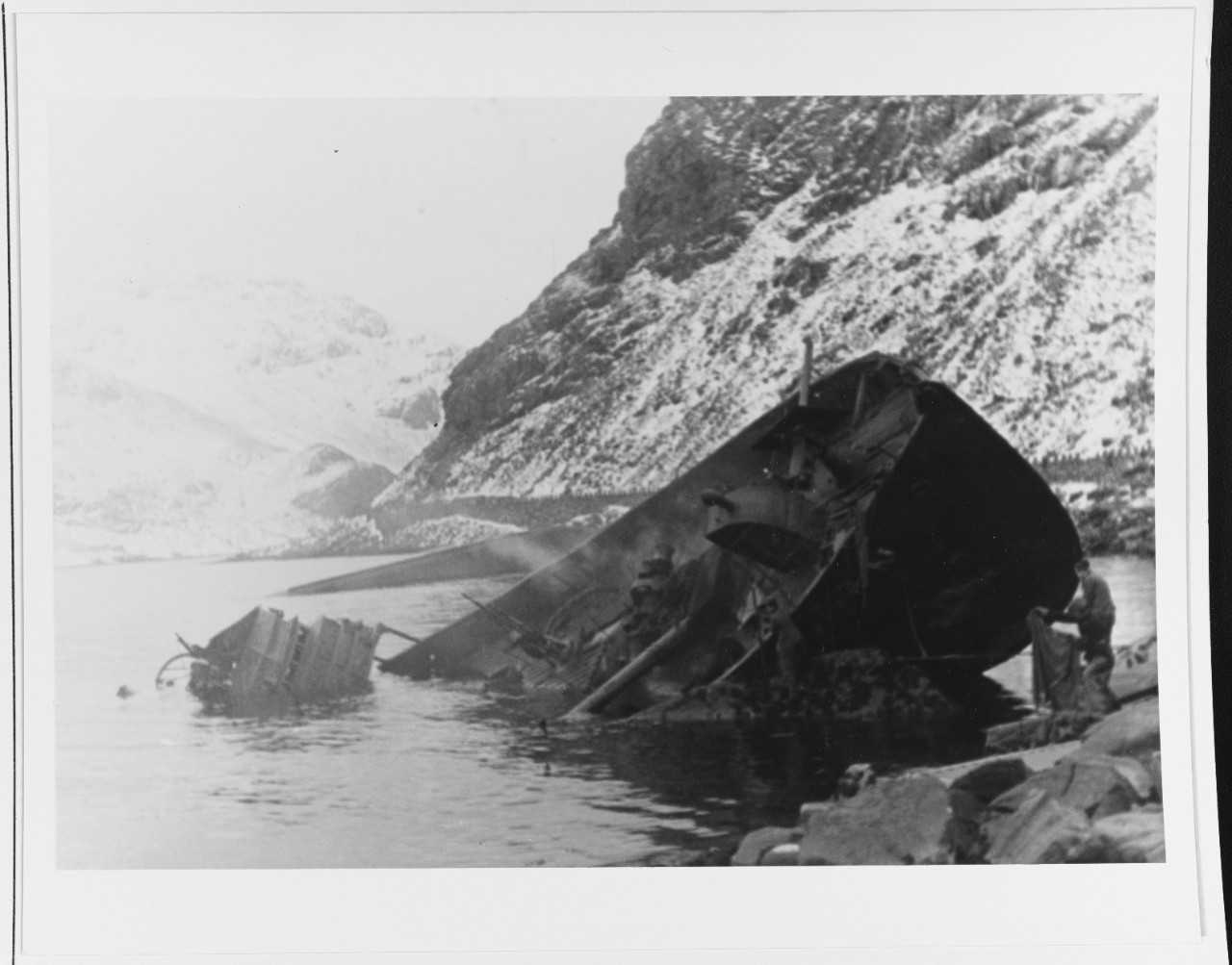Sunken Ship In Rombak'S Fjord, Norway.