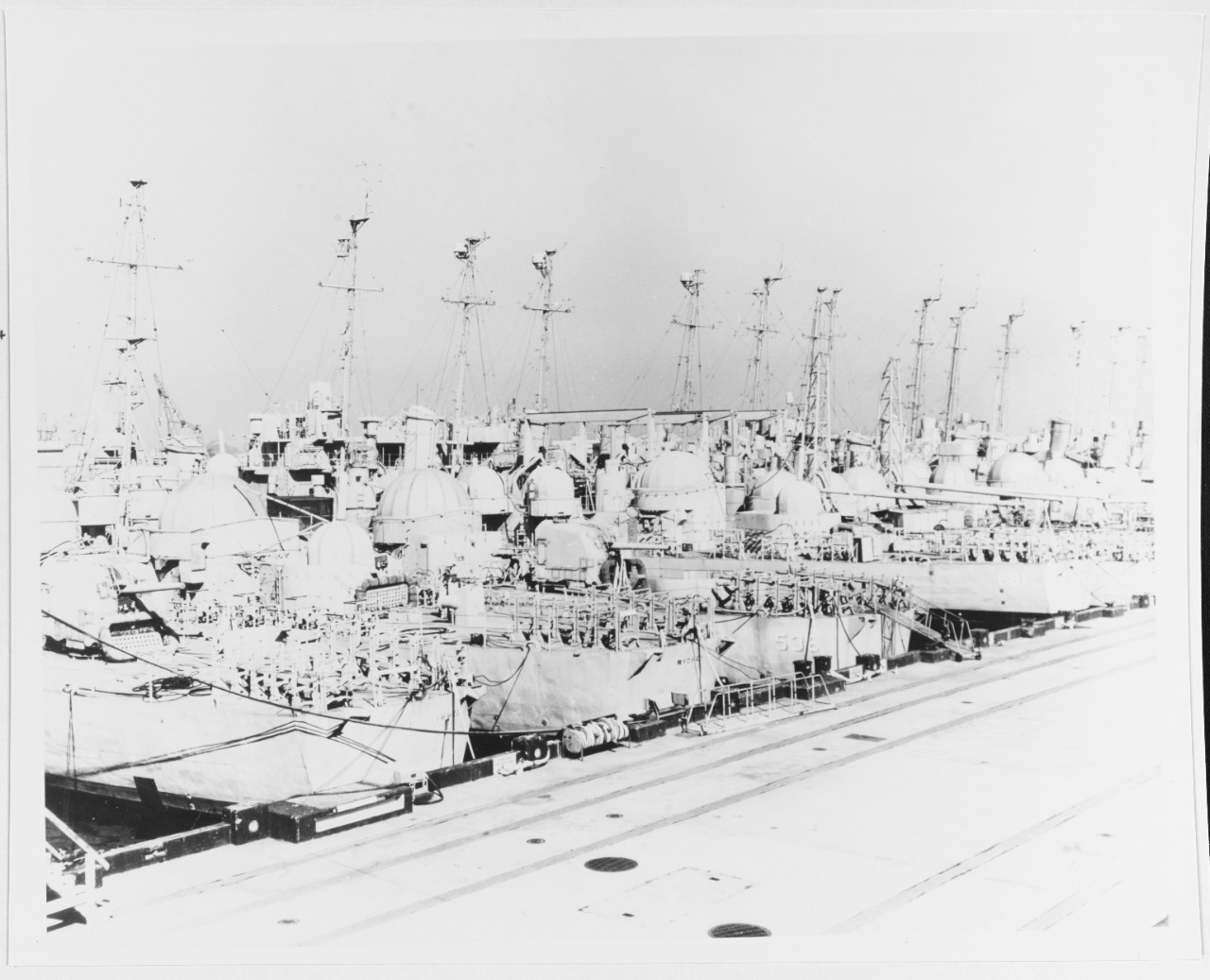 Reserve fleet ships berthed at San Diego, California.