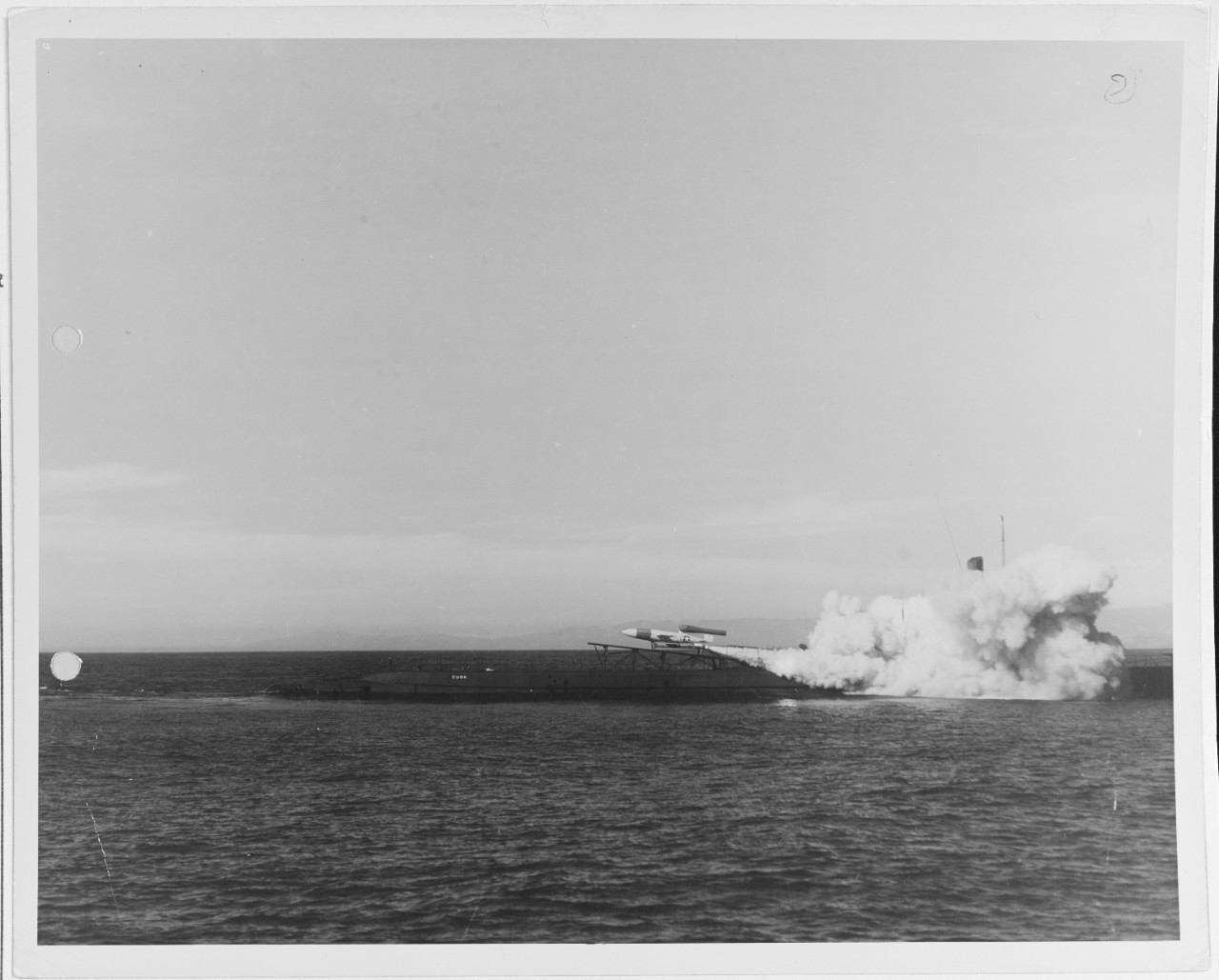 Launch of a Loon missile from USS CUSK (SS-348)