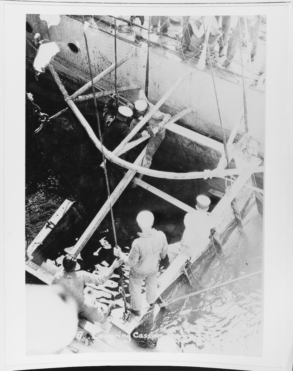 A caisson gate being lowered into position