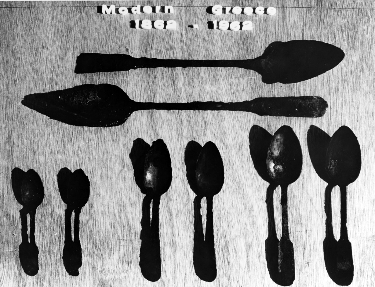 Spoons salvaged from the wreck of the blockade running steamer MODERN GREECE in 1962.