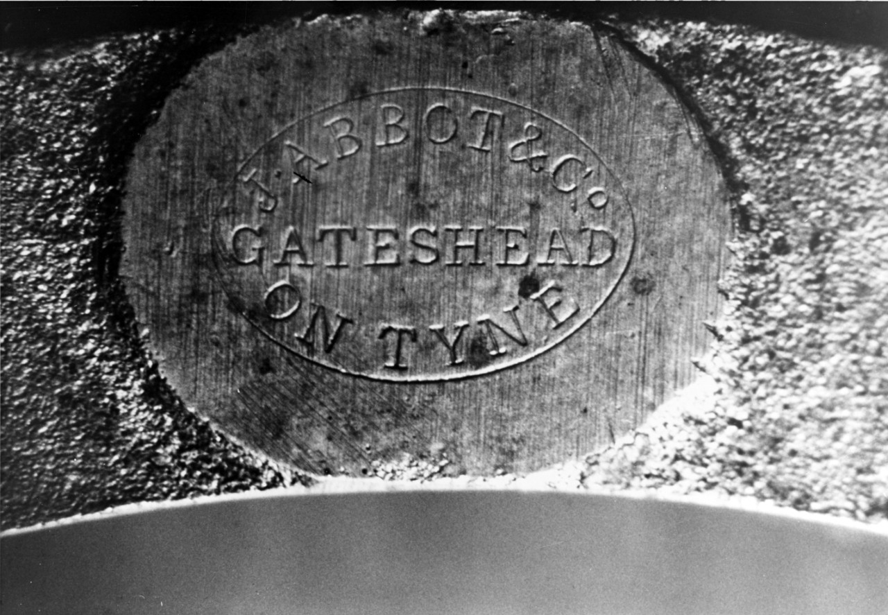Manufacturer's name plate from a boiler of the wrecked blockade running steamer RANGER