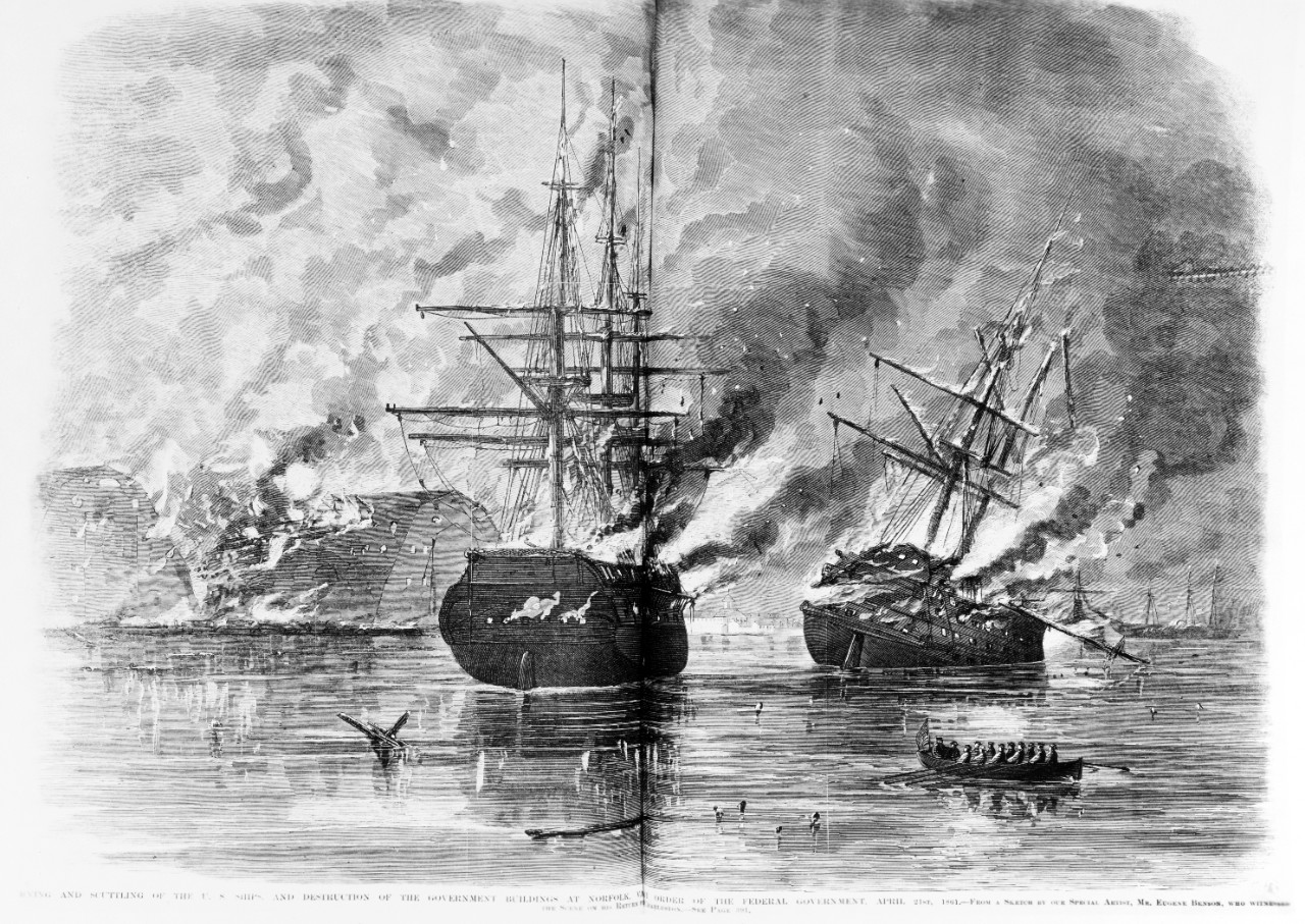 Burning, scuttling of U.S. ships, destroying buildings at Norfolk, Virginia.