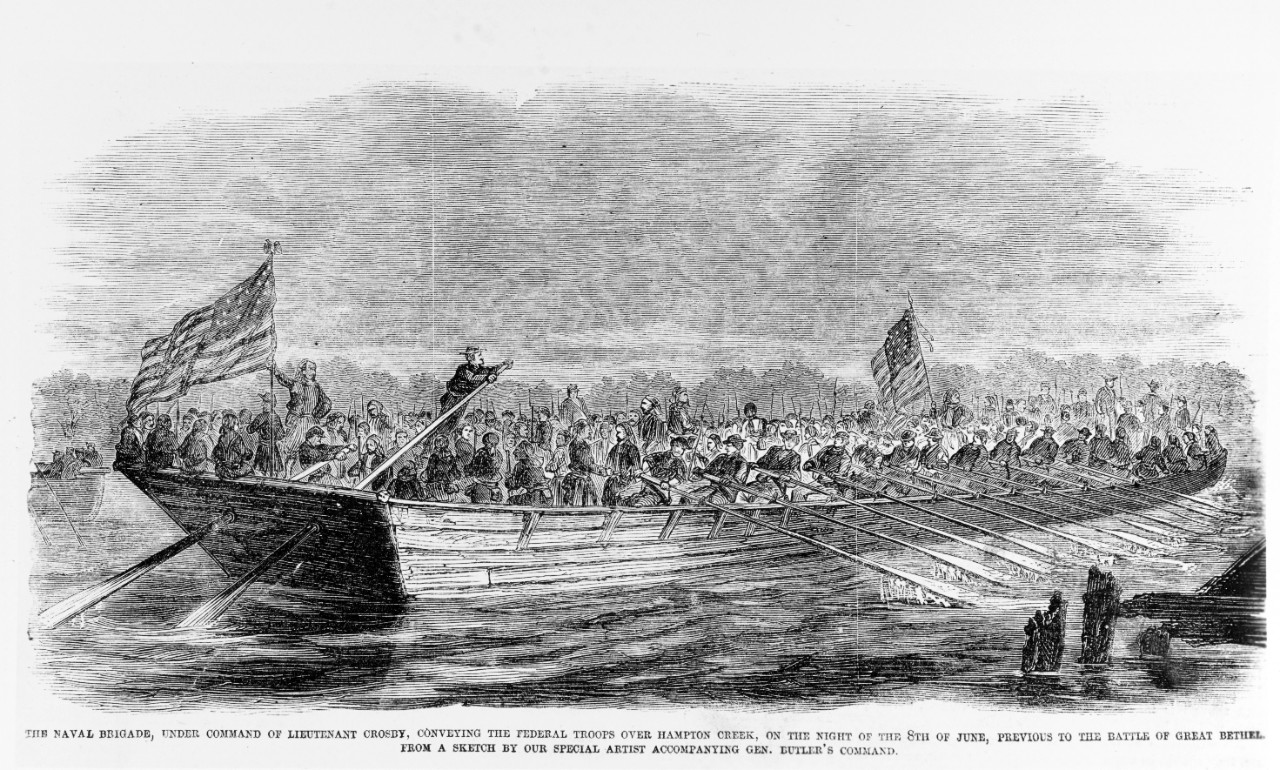 Lieutenant Crosby conveying federal troops over the Hampton Creek