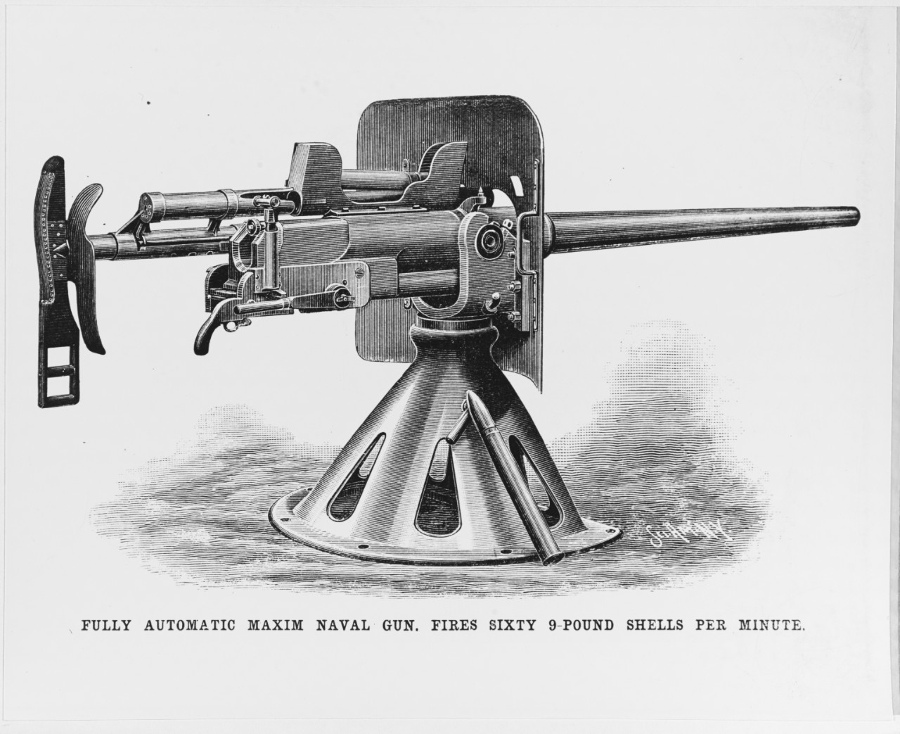 Maxim nine-PDR naval rapid fire gun.