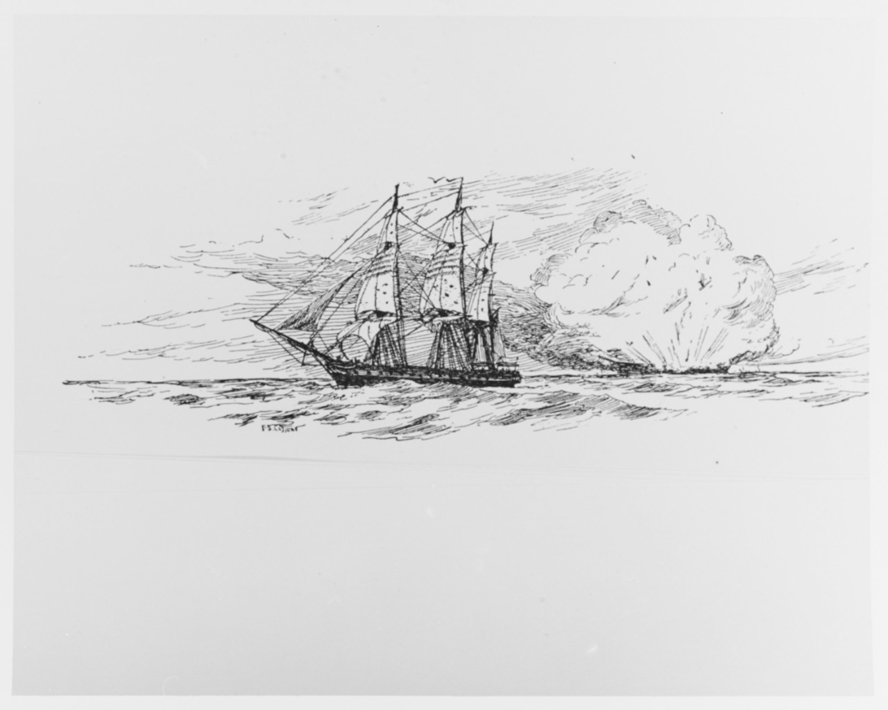 Photo #: NH 74532  Action between USS Constitution and HMS Guerriere, 19 August 1812