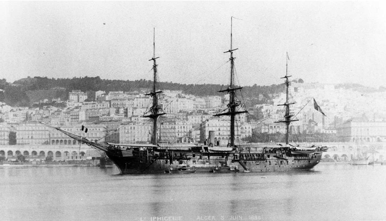Photograph taken June 5, 1886 at Algiers while serving as seagoing training ship for officer candidates. 