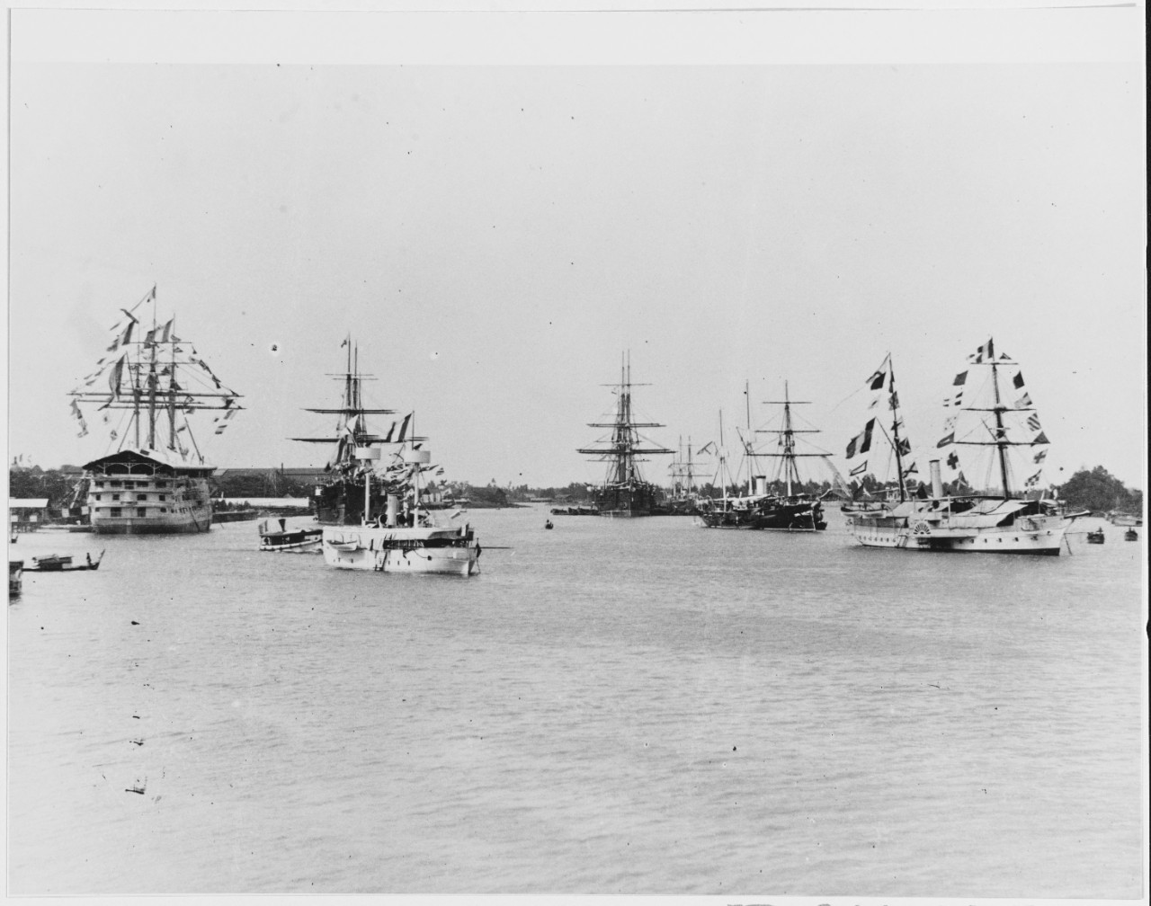 Warships at Saigon, French Indochina, about the late 1880's.
