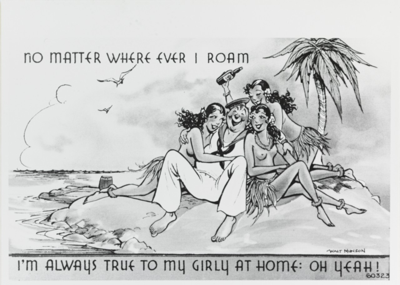 "No matter where I roam" cartoon postcard