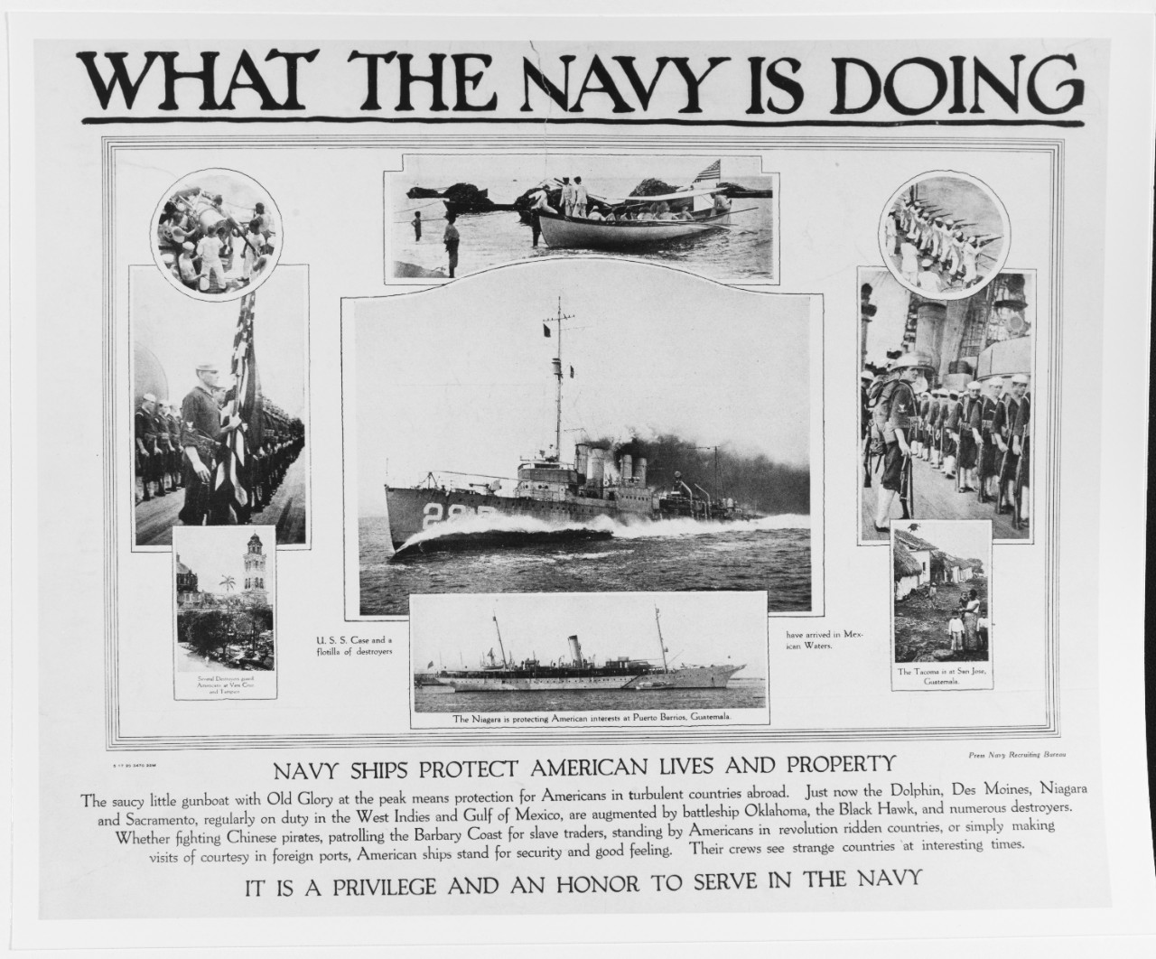 Recruiting Poster: What the Navy is Doing: Navy Ships Protect American Lives and Property