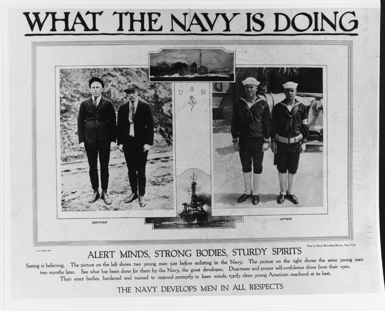 Recruiting Poster: What the Navy is Doing: Alert Minds, Strong Bodies, Sturdy Spirits