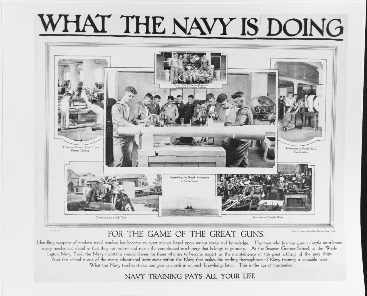 Recruiting Poster: What the Navy is Doing: for the Game of the Great Guns