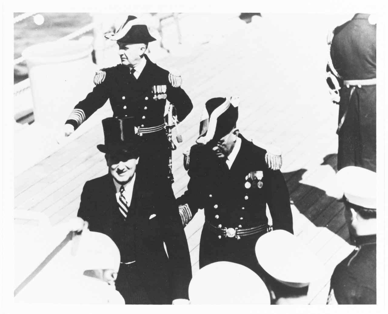 Secretary of the Navy Charles Edison, Admiral C.C. Bloch, and Admiral James O. Richardson