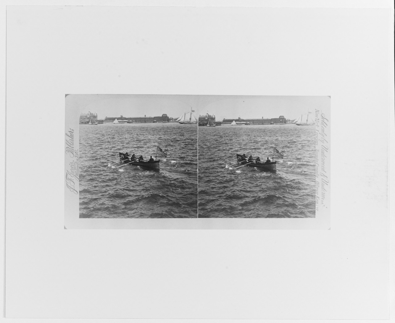 "Naval Rendez-Vous, Hampton Roads, 1893." A Navy rowing launch, stereo photo