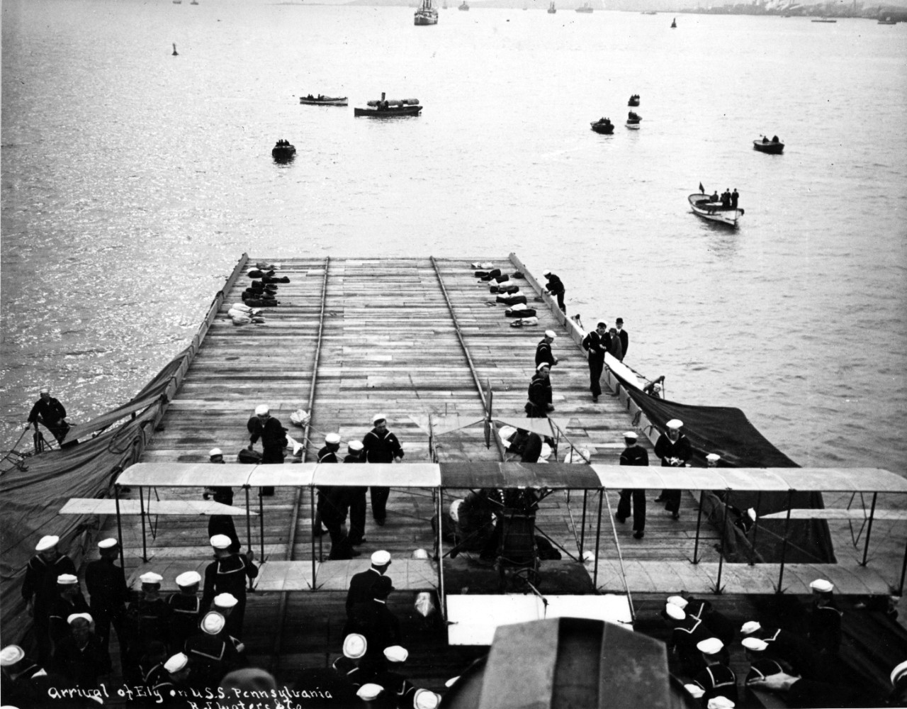 Photo #: NH 77583  First airplane landing on a warship, 18 January 1911