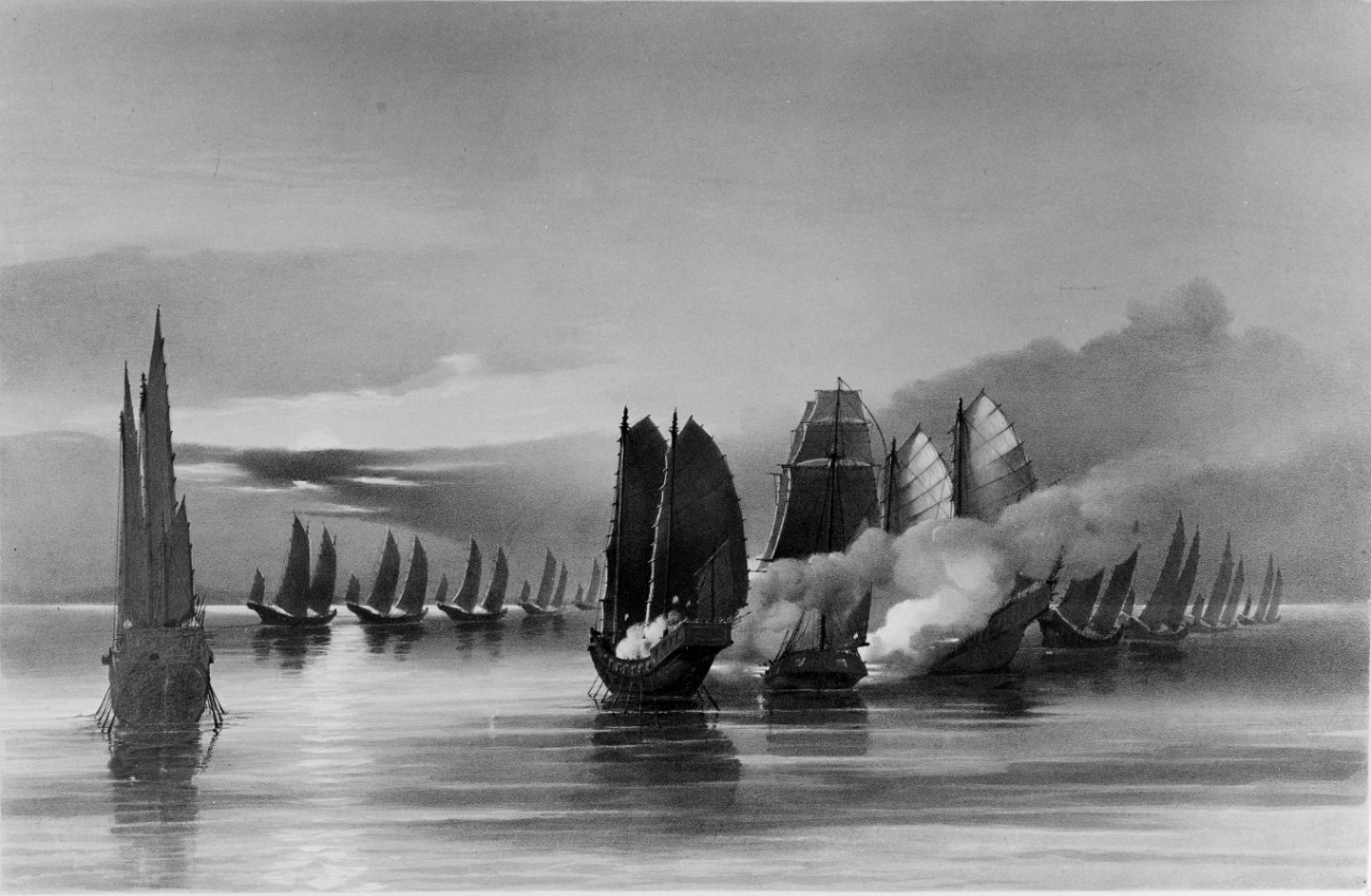 The attack on the pirate squadron of Chui Apoo, off Tysami, China, on the night of 28 September 1849.