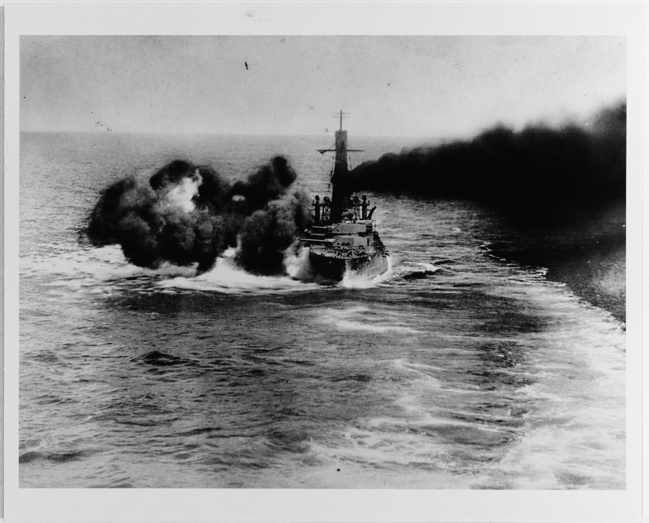 USS NORTH DAKOTA (BB-29) firing a broadside