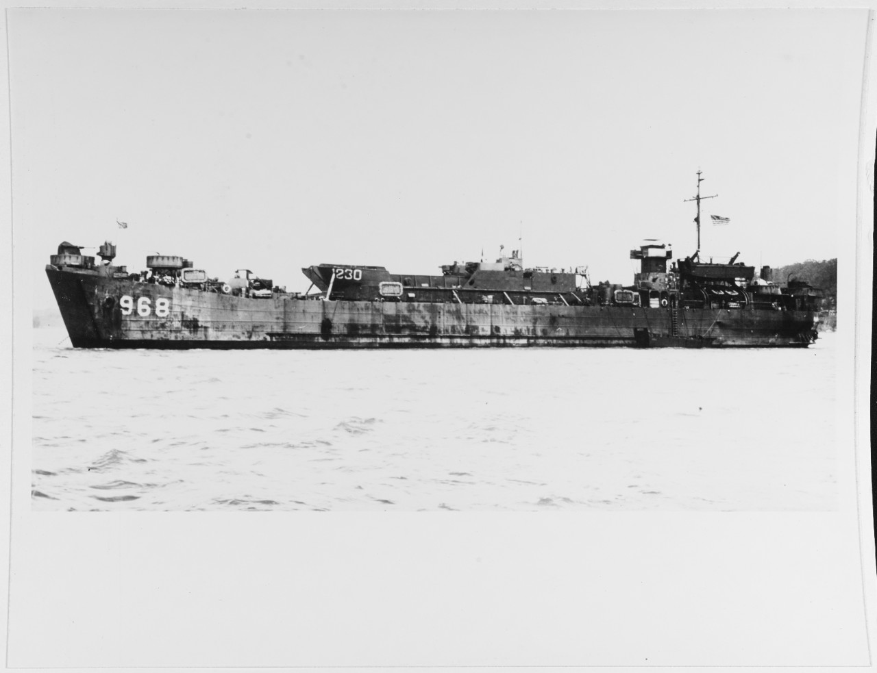 USS LST - 968 with LCT -1230 on deck, circa 1945-46.