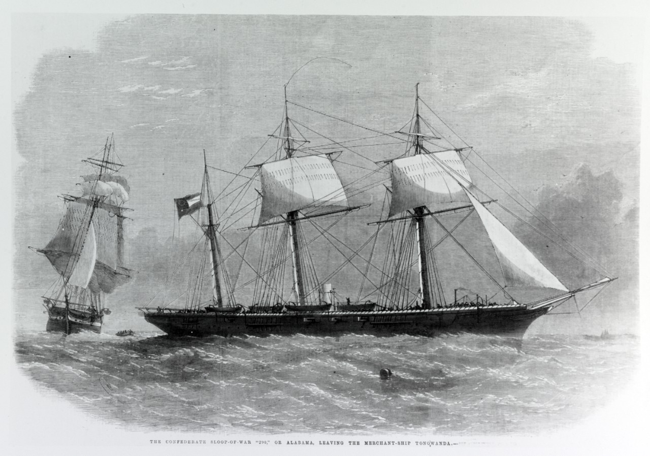 Photo #: NH 85575-KN &quot;The Confederate Sloop-of-War '290', or Alabama, Leaving the Merchant-Ship Tonowanda