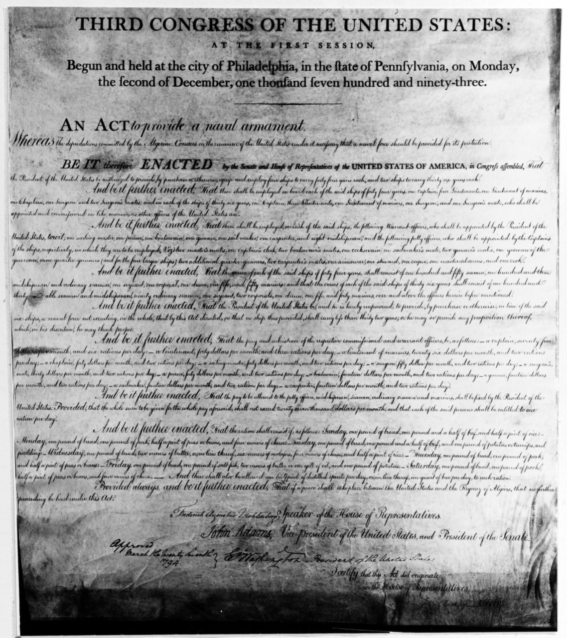 Photo #: NH 85796  &quot;An Act to provide a naval armament&quot;