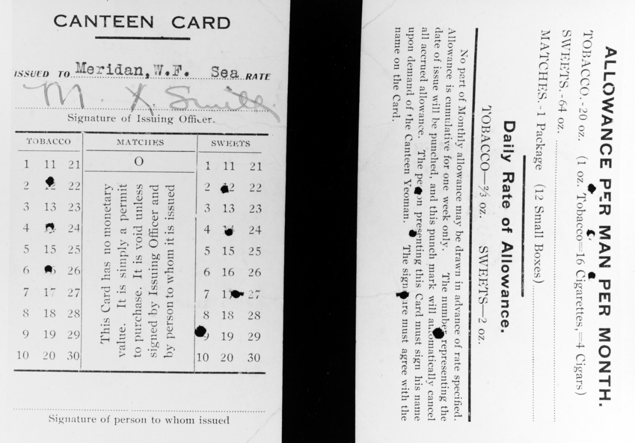 Navy World War I canteen ration card
