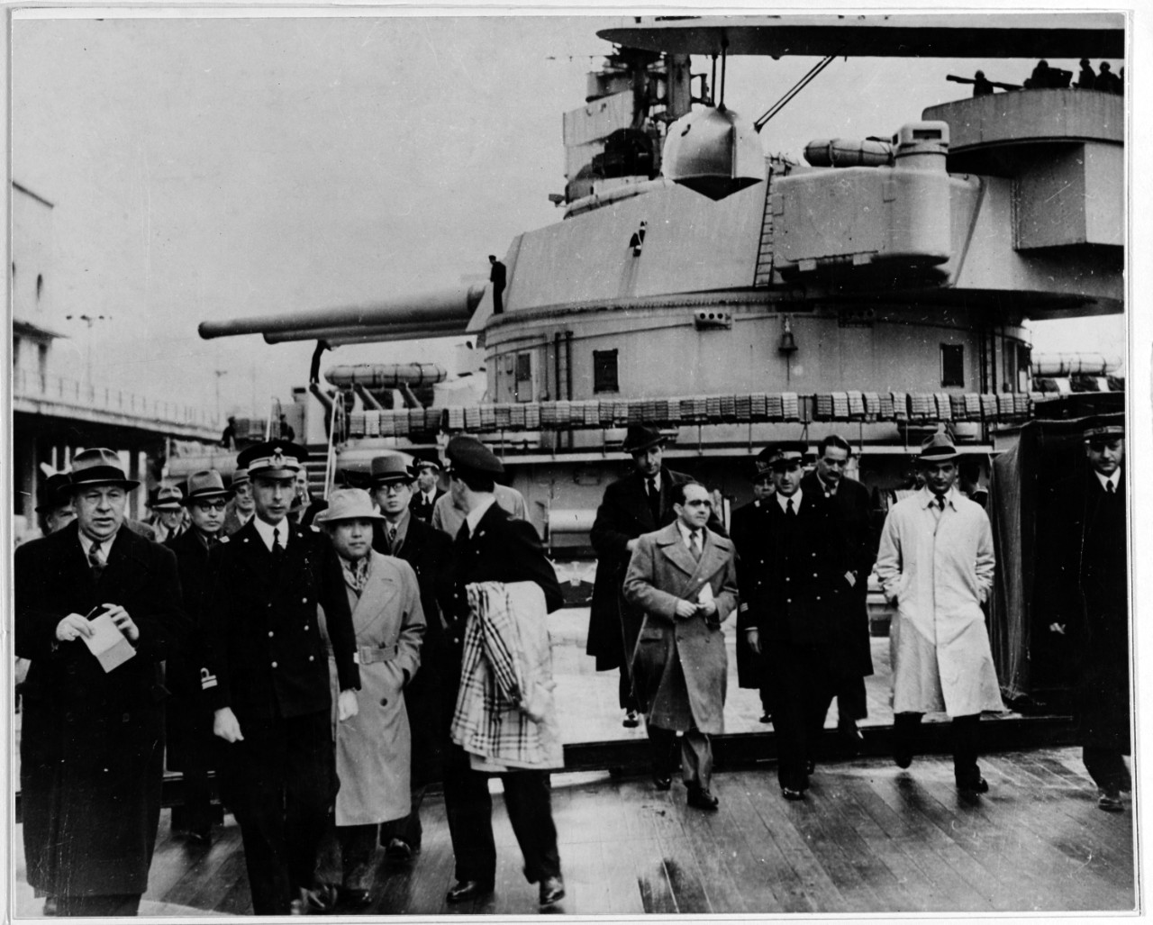 Newsmen aboard an Italian Littorio class battleship, 1941.