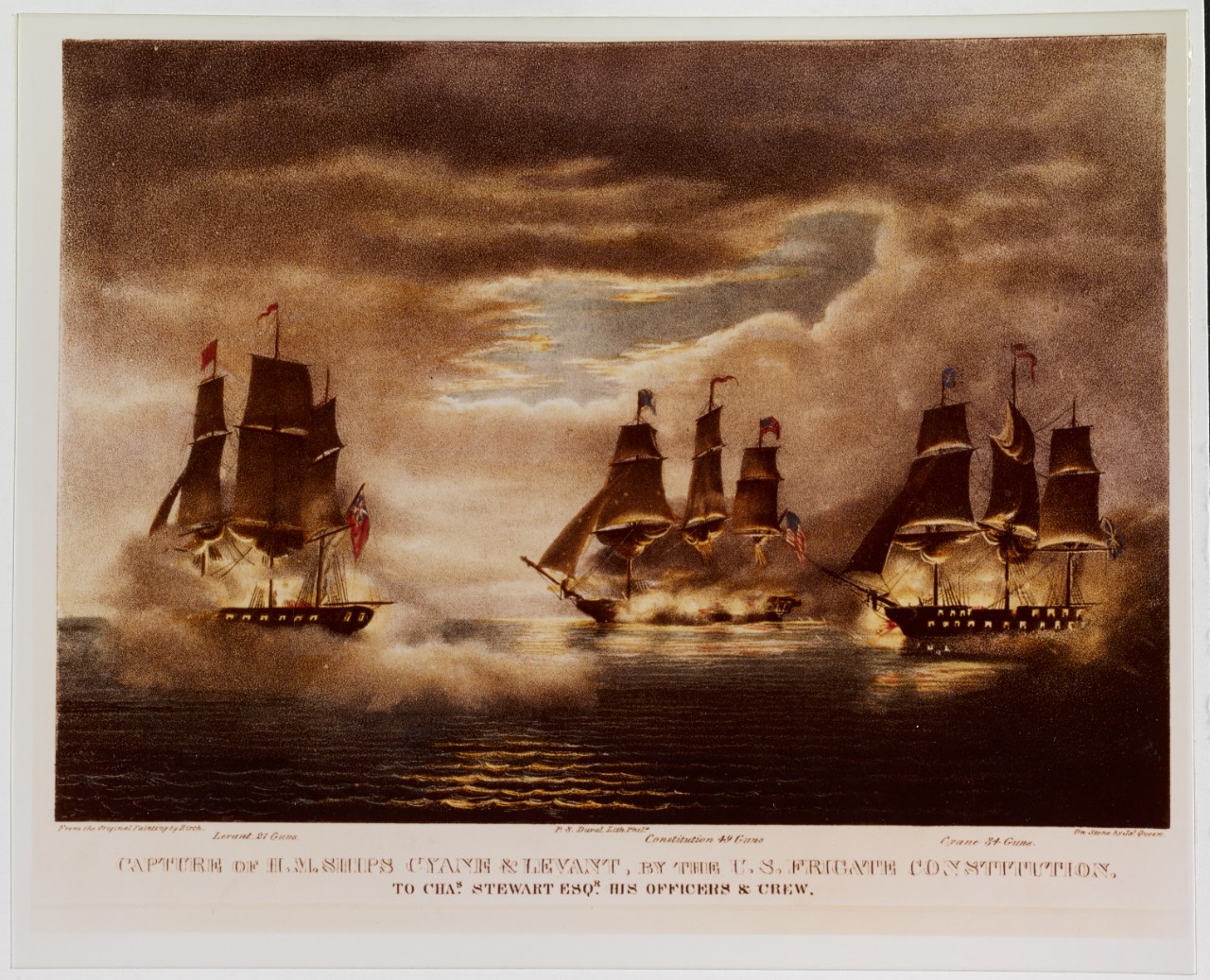 Photo #: NH 86692-KN &quot;Capture of H.M. Ships Cyane &amp; Levant, by the U.S. Frigate Constitution&quot;, 20 February 1815