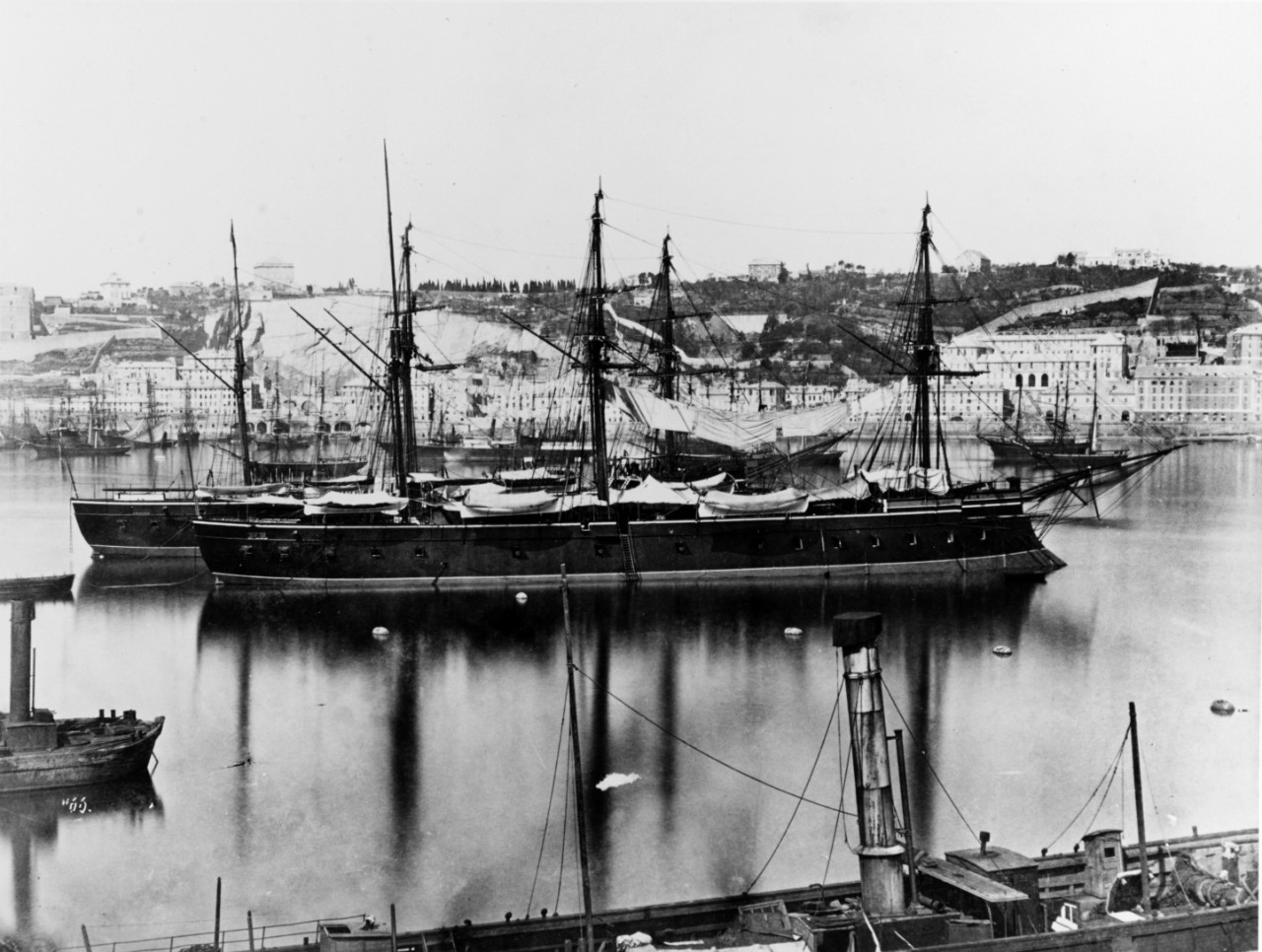 SAN MARTINO (Italian Battleship, 1863-1906, center) and REGINA MARIA PIA (Italian Battleship, 1863-1910, behind SAN MARTINO, center) 