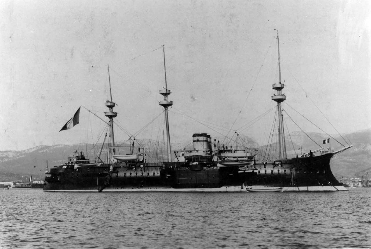 Photographed at Toulon, France, probably during the early 1890s. The ship originally was named Foudroyant but was renamed before completion. 