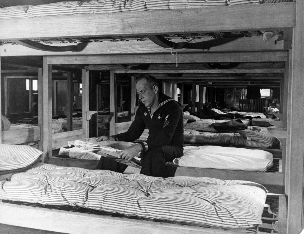 Sailor in his barracks, awaiting separation, circa 1945. 